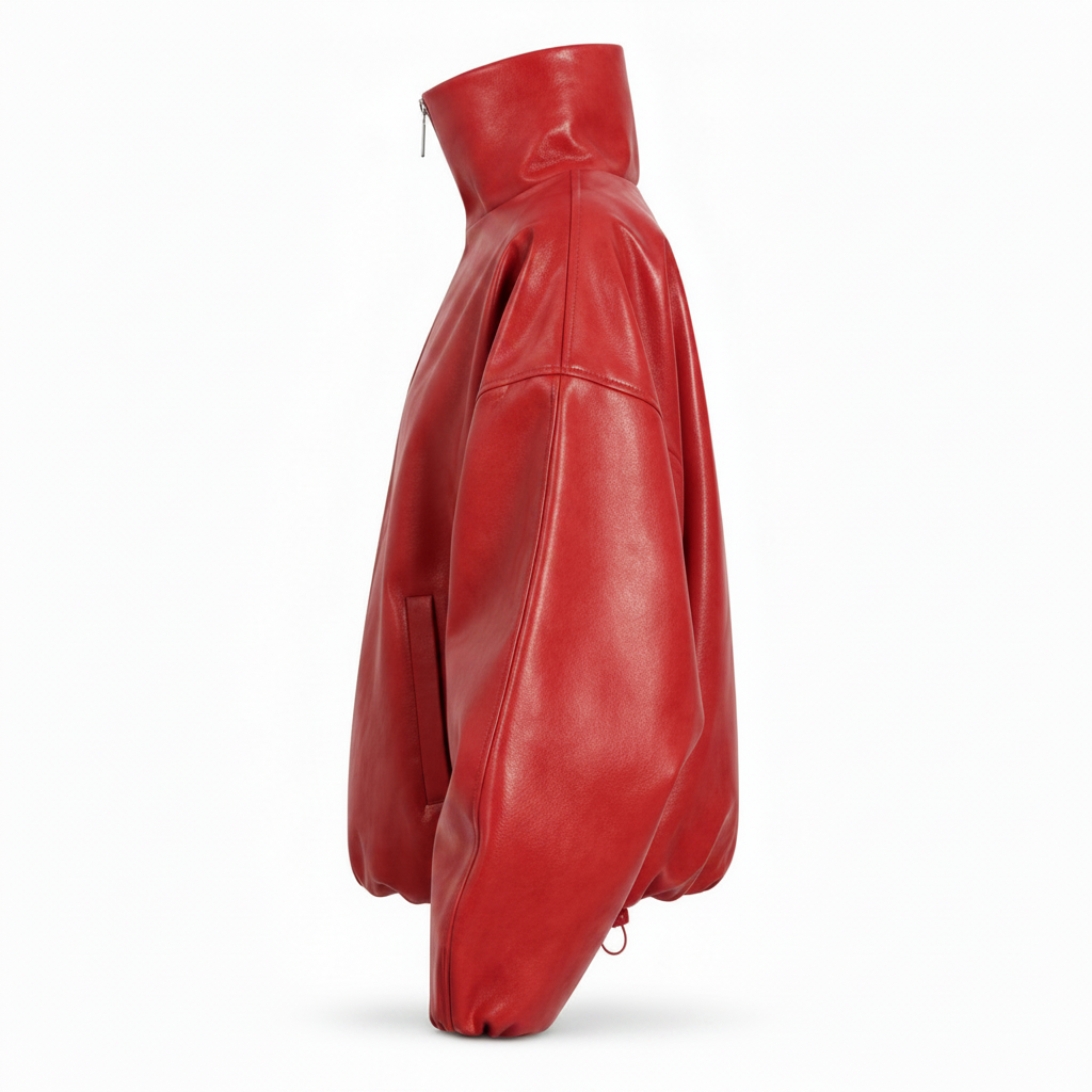 MRKSHI CASAUI — Smooth Leather leather Jacket in Red, side view