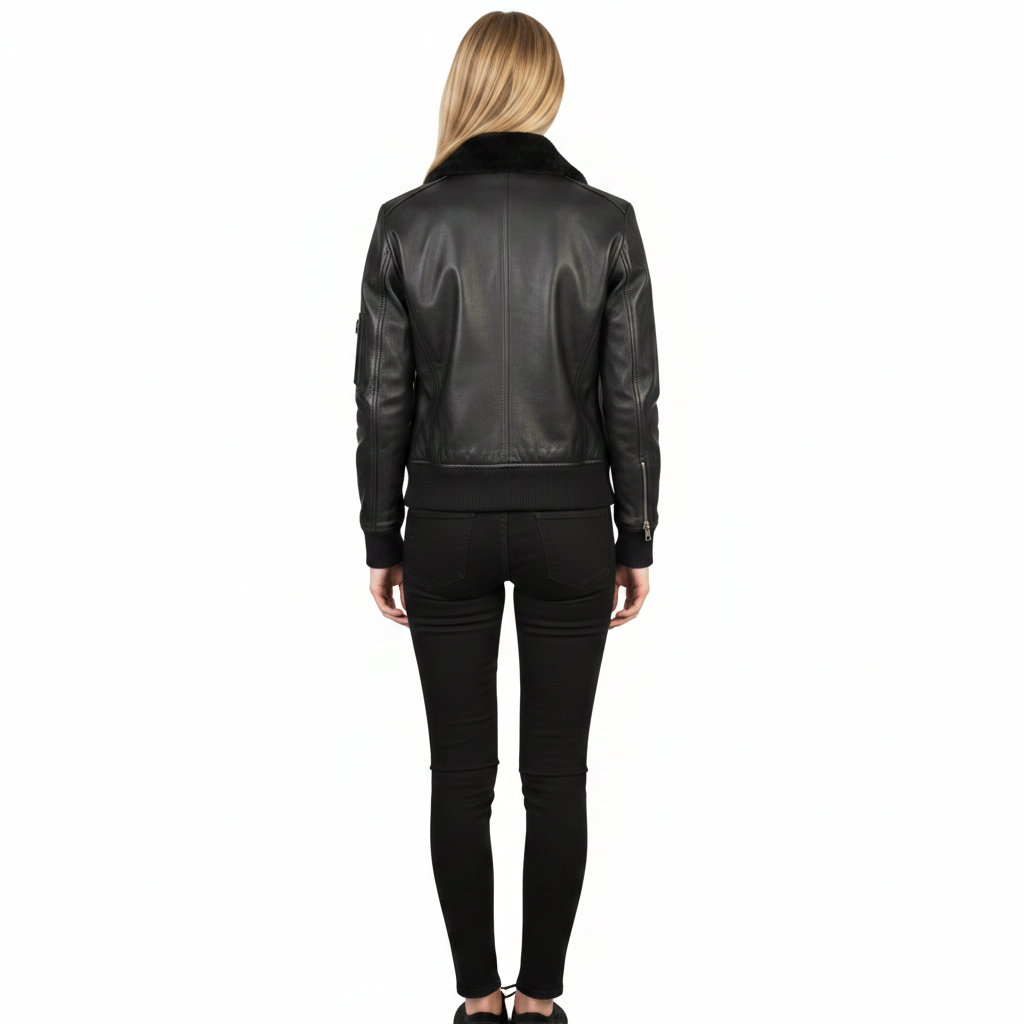 MRKSHI AMBRE — Lamb Nappa leather Jacket in Black, leather detail