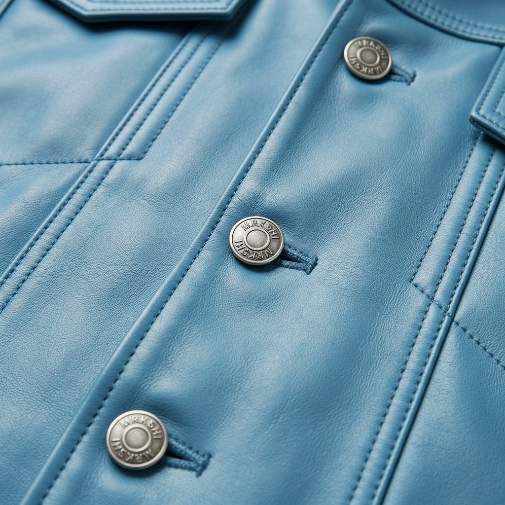 MRKSHI ALIVE — Leather Jacket in Baby Blue, detail