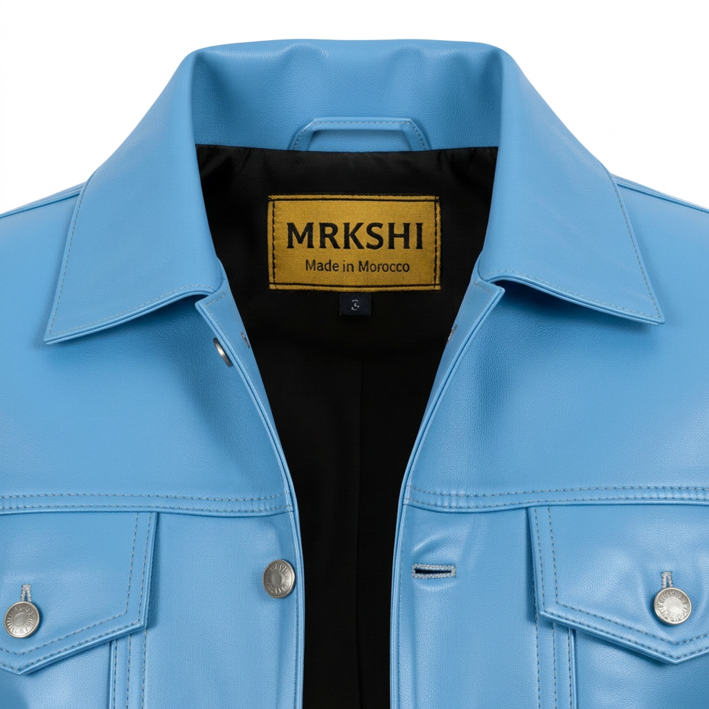 MRKSHI ALIVE — Leather Jacket in Baby Blue, detail