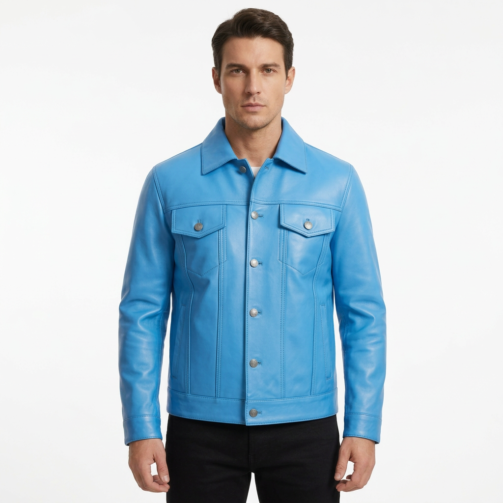 MRKSHI ALIVE — Lamb Nappa leather Jacket in Baby Blue, detail