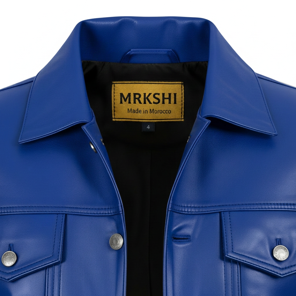 MRKSHI ALIVE — Leather Jacket in Blue Night, detail