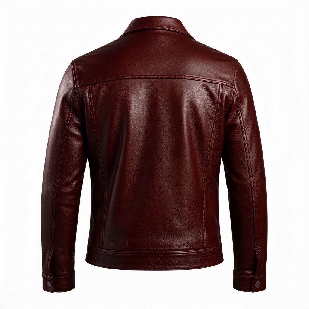 MRKSHI ALIVE — Lamb Nappa leather Jacket in Bordeaux, back view