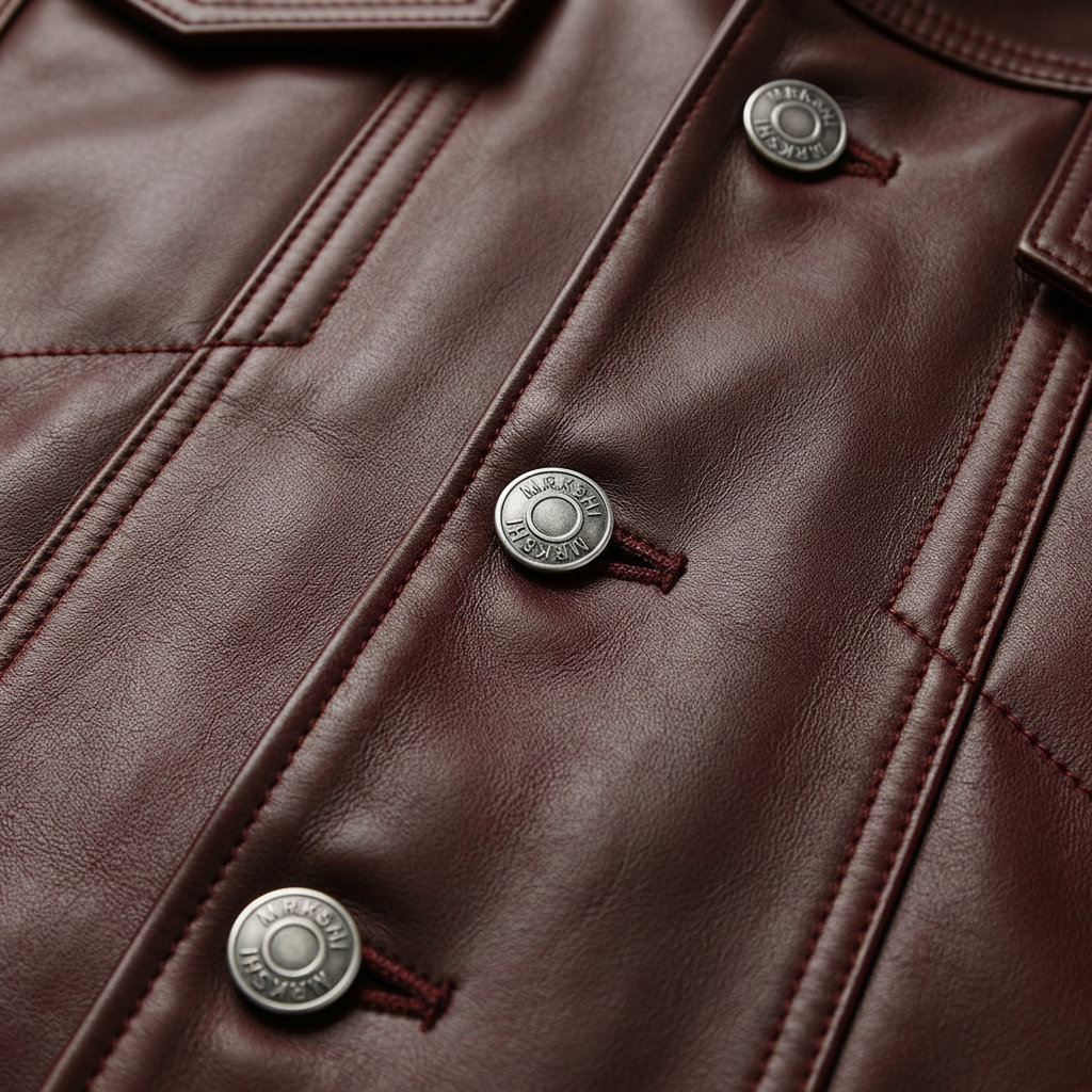 MRKSHI ALIVE — Lamb Nappa leather Jacket in Bordeaux, detail