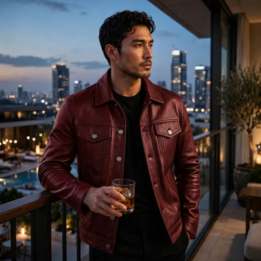 MRKSHI ALIVE — Lamb Nappa leather Jacket in Bordeaux, detail