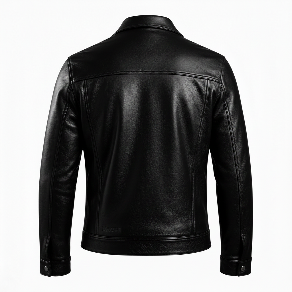 MRKSHI ALIVE — Leather Jacket in Black, back view