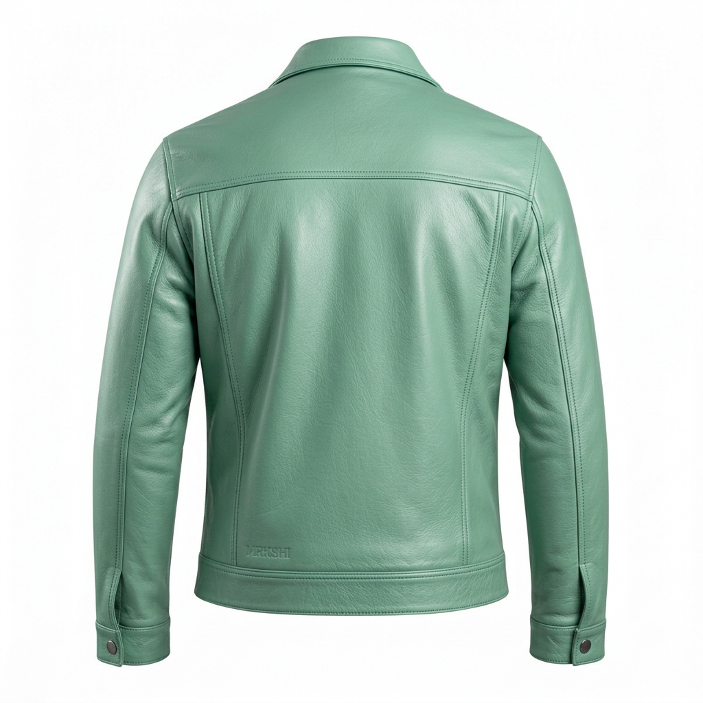 MRKSHI ALIVE — Lamb Nappa leather Jacket in Mint, back view