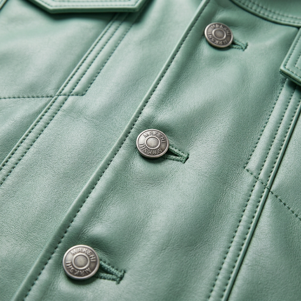 MRKSHI ALIVE — Lamb Nappa leather Jacket in Mint, detail