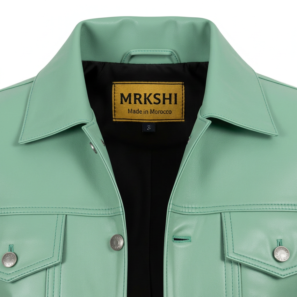 MRKSHI ALIVE — Lamb Nappa leather Jacket in Mint, detail
