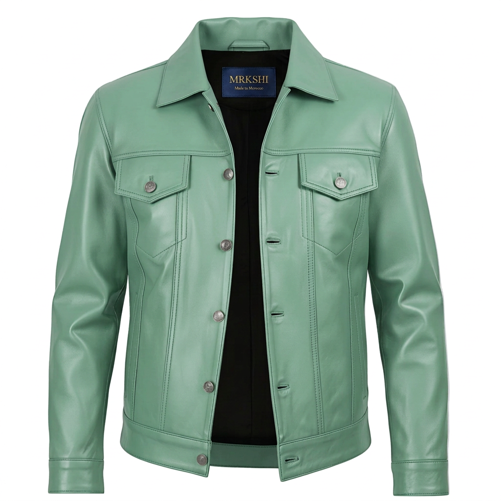 MRKSHI ALIVE — Lamb Nappa leather Jacket in Mint, front view
