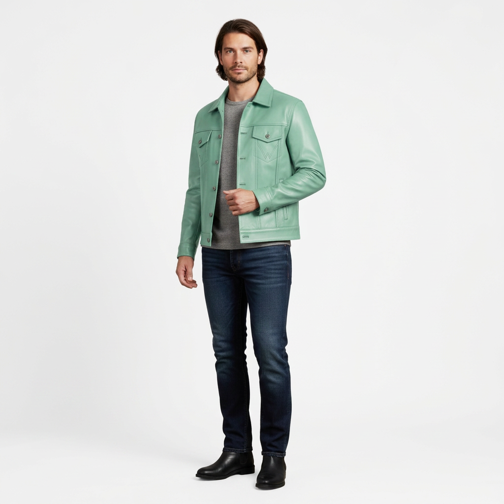 MRKSHI ALIVE — Lamb Nappa leather Jacket in Mint, detail