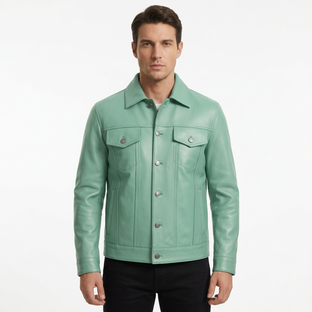 MRKSHI ALIVE — Lamb Nappa leather Jacket in Mint, detail
