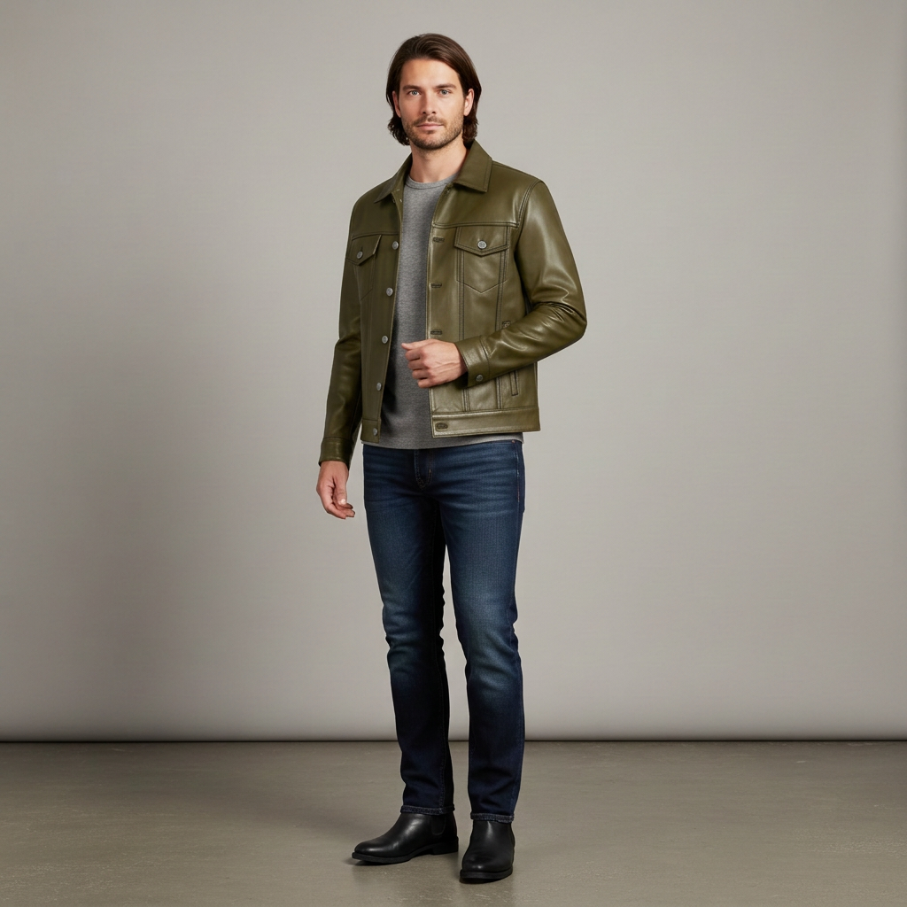 MRKSHI ALIVE — Lamb Nappa leather Jacket in Olive, detail
