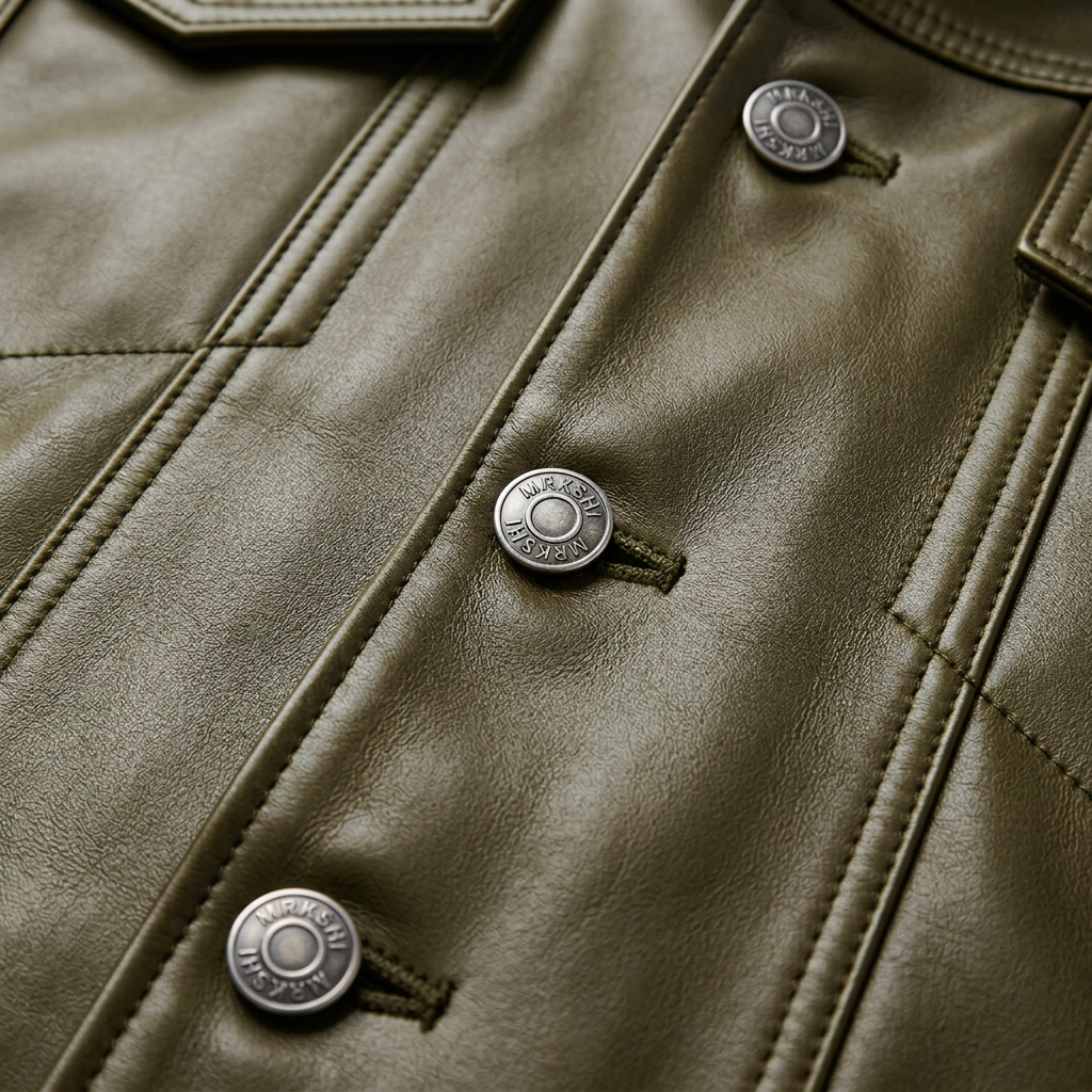 MRKSHI ALIVE — Leather Jacket in Olive, detail
