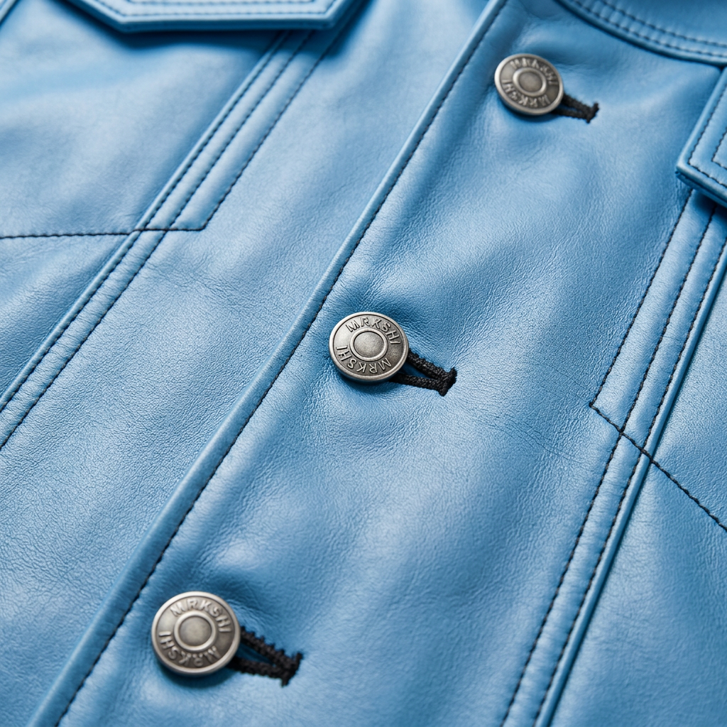 MRKSHI ALIVE — Lamb Nappa leather Jacket in Baby Blue, detail