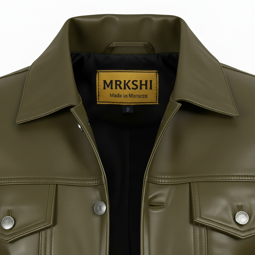 MRKSHI ALIVE — Leather Jacket in Olive, detail