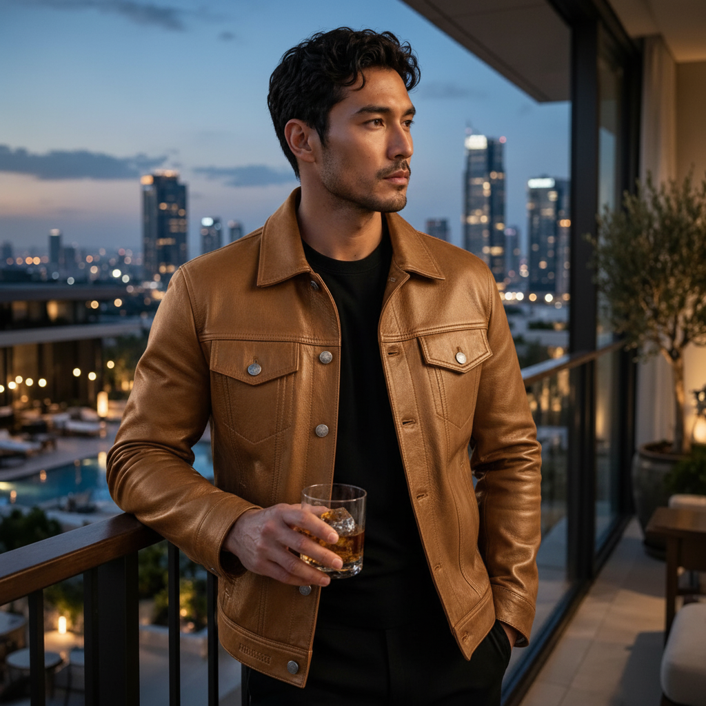MRKSHI ALIVE — Lamb Nappa leather Jacket in Sahara, detail