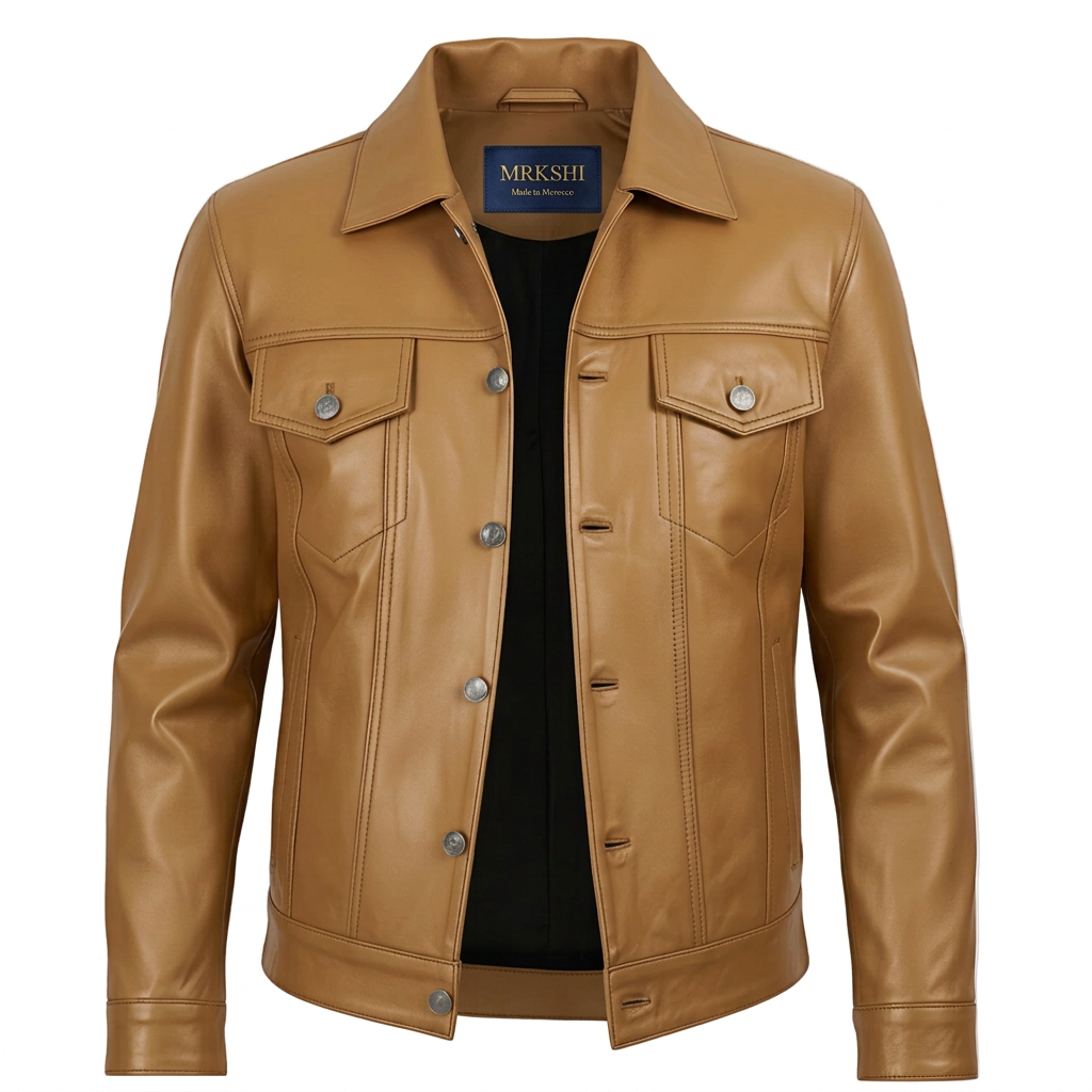 MRKSHI ALIVE — Lamb Nappa leather Jacket in Sahara, front view
