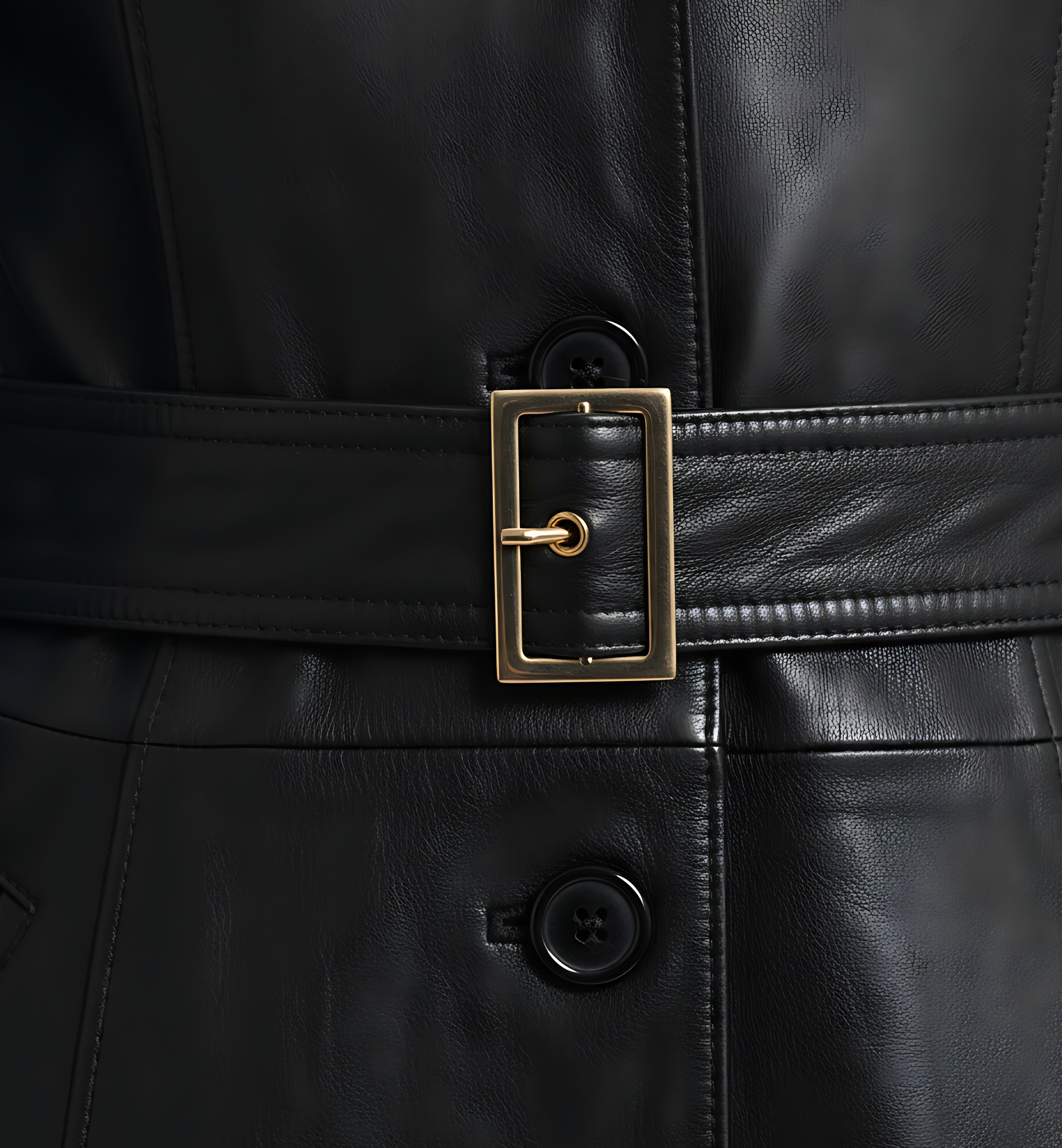MRKSHI CARMEN — Smooth Leather leather Coat in Black, three quarter view