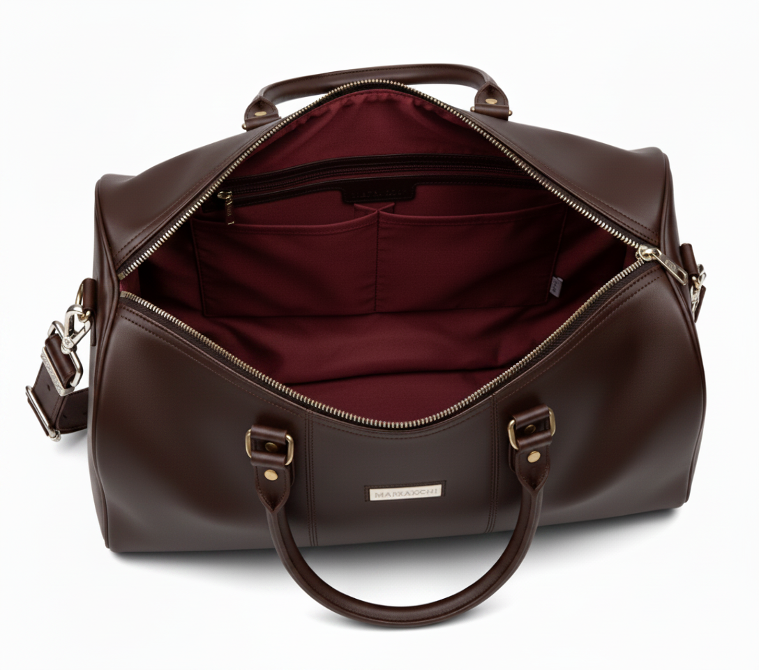MRKSHI ARISTO — Cowhide leather Bag in Dark Chocolate, leather detail