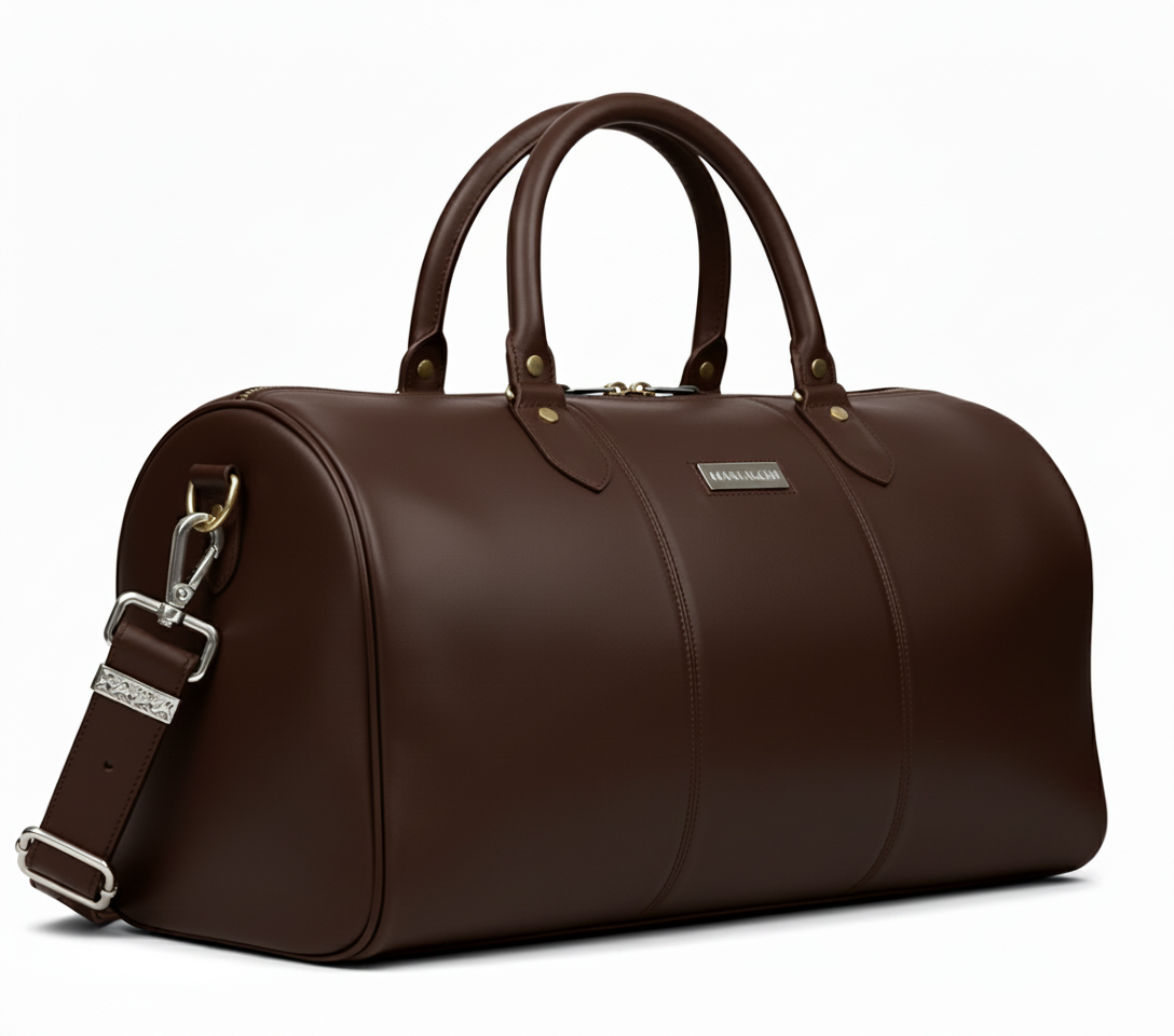 MRKSHI ARISTO — Cowhide leather Bag in Dark Chocolate, three quarter view