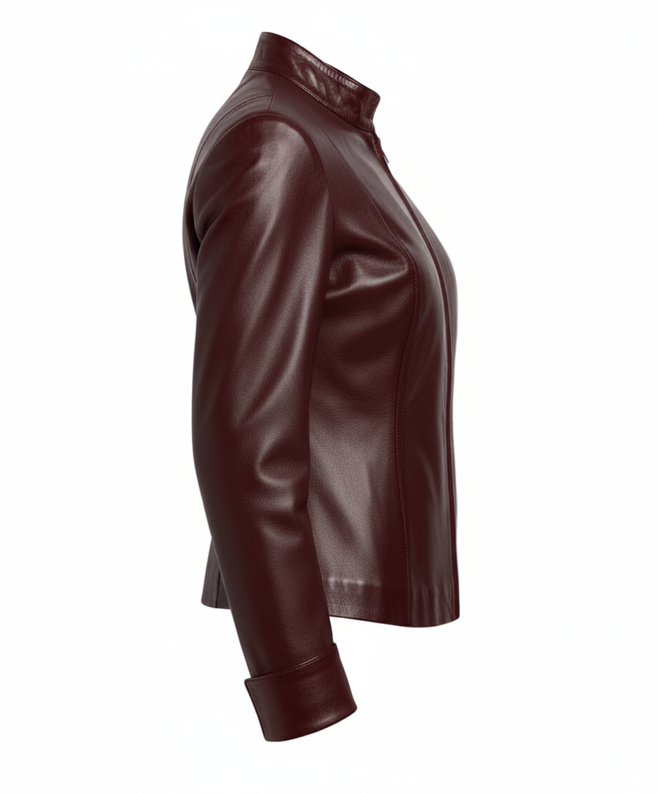MRKSHI BUGATTI — Lamb Nappa leather Jacket in Burgundy, three quarter view