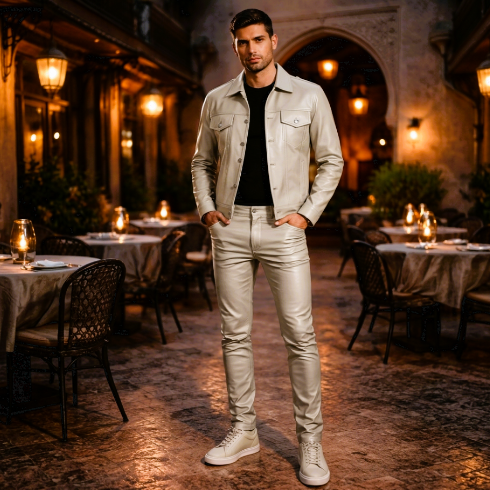 MRKSHI lookbook — Marrakech courtyard at dusk